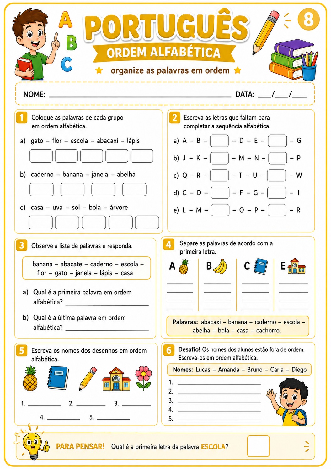 Amostra material de Português - Ordem Alfabética